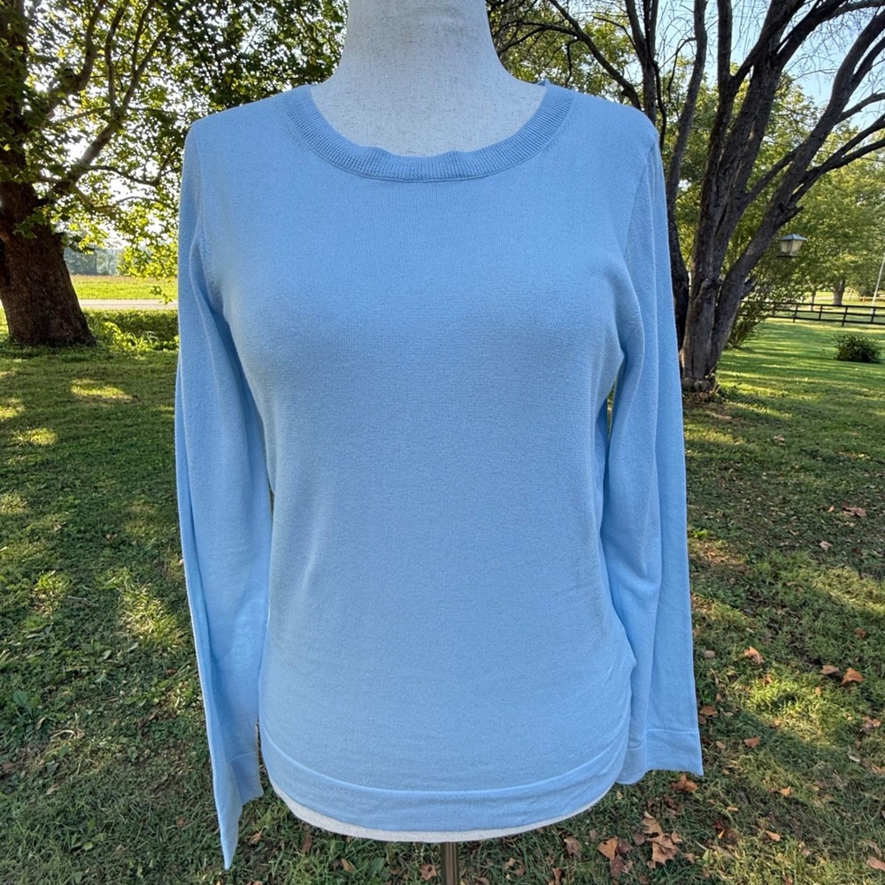 J.Crew Teddie Sweater Womens Medium Light Blue 100% Cotton Crewneck L1561 NWT